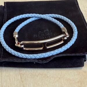 Hermès Double Tour Light Blue Braided Bracelet